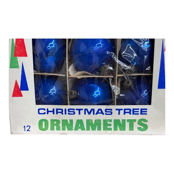 Blue Molecule Christmas Tree Ornament Set 12 Vintage Blue Shiny Brite Santa Land - Picture 6 of 6